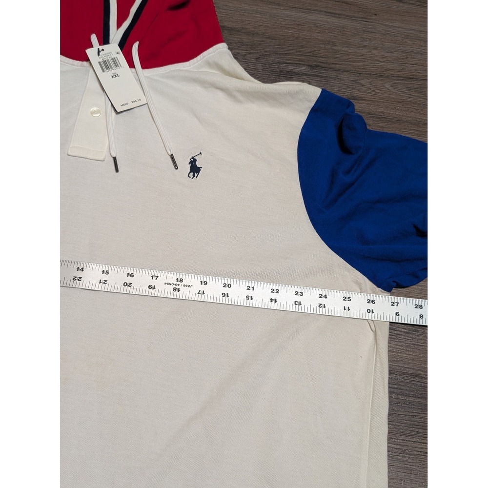 Polo Ralph Lauren XXL Short Sleeve Hoodie Colorblock White Red Blue NWT FLAWS - Picture 2 of 6